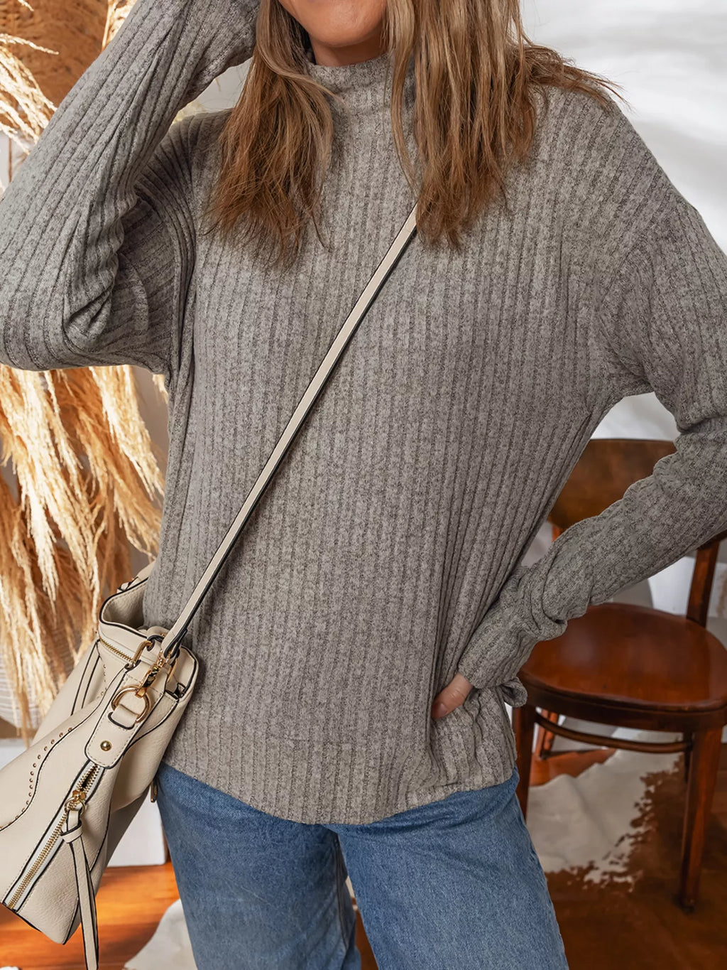Ribbed High Neck Knitted Top