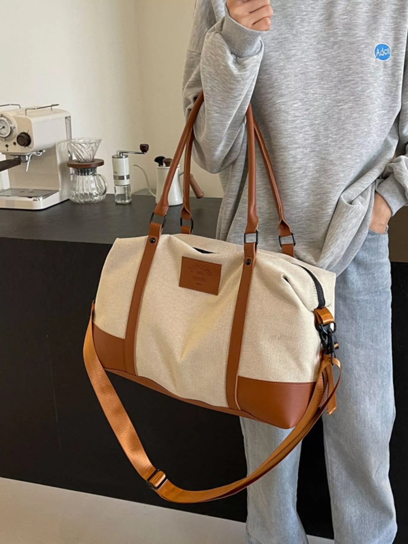 Canvas Leather Trim Travel  Bag