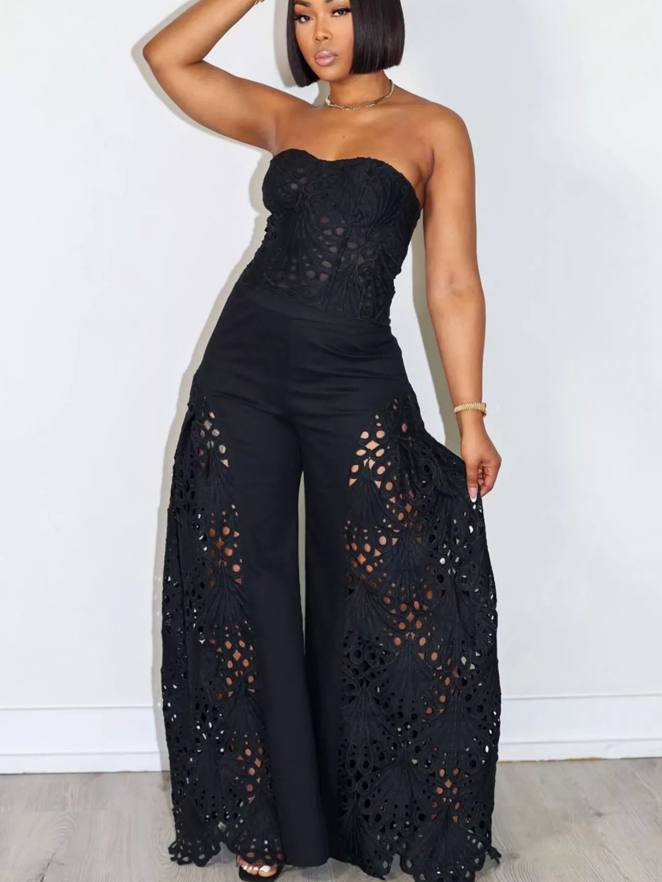 Cutout Tube Top and Wide Leg Pants Set