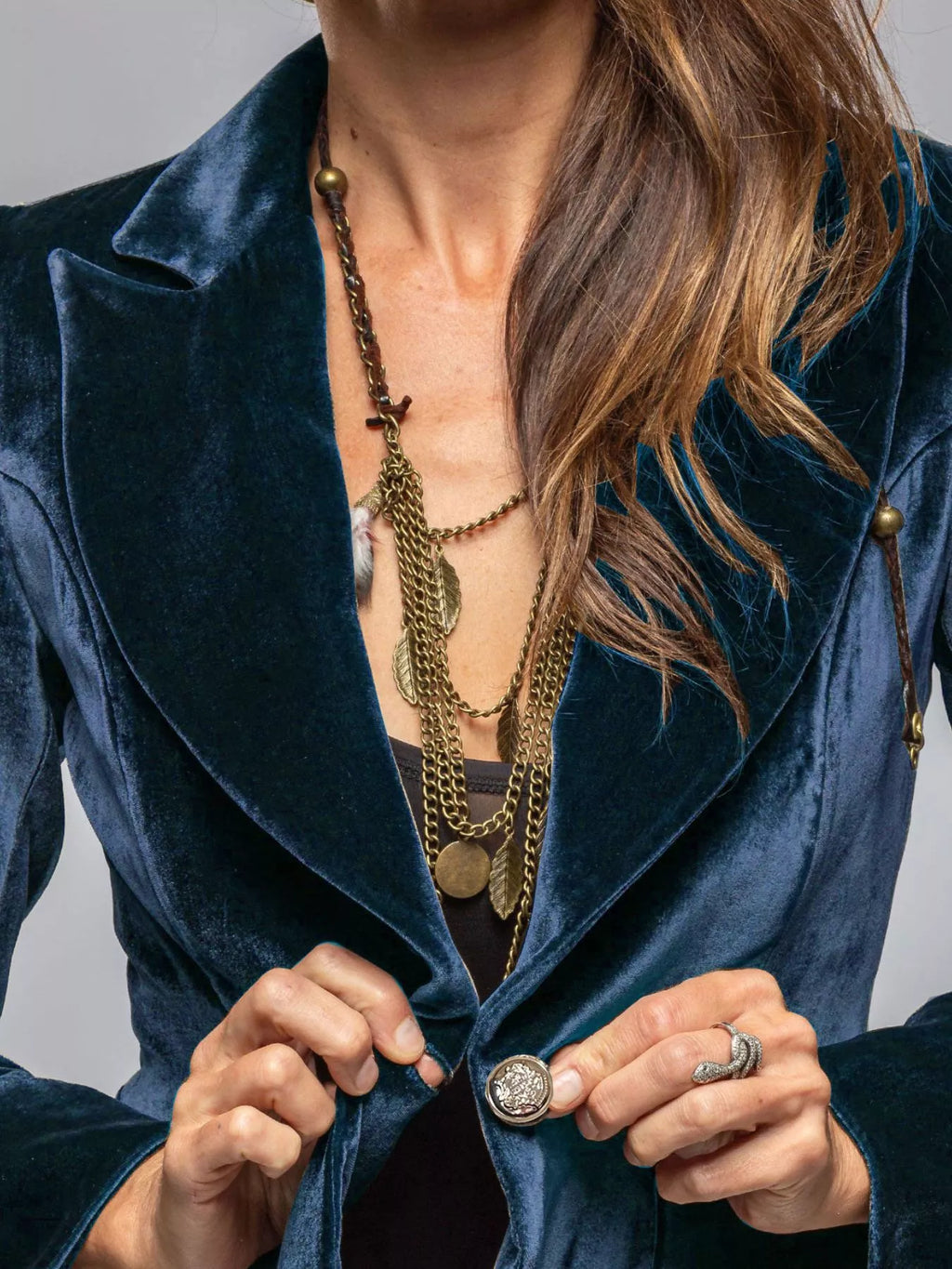 Velvet Lapel Collar One Button Blazer