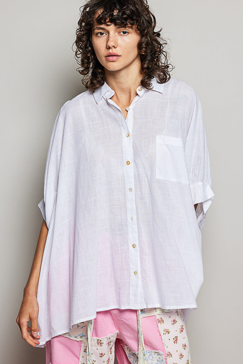 POL Button Down Half Dolman Sleeve Shirt