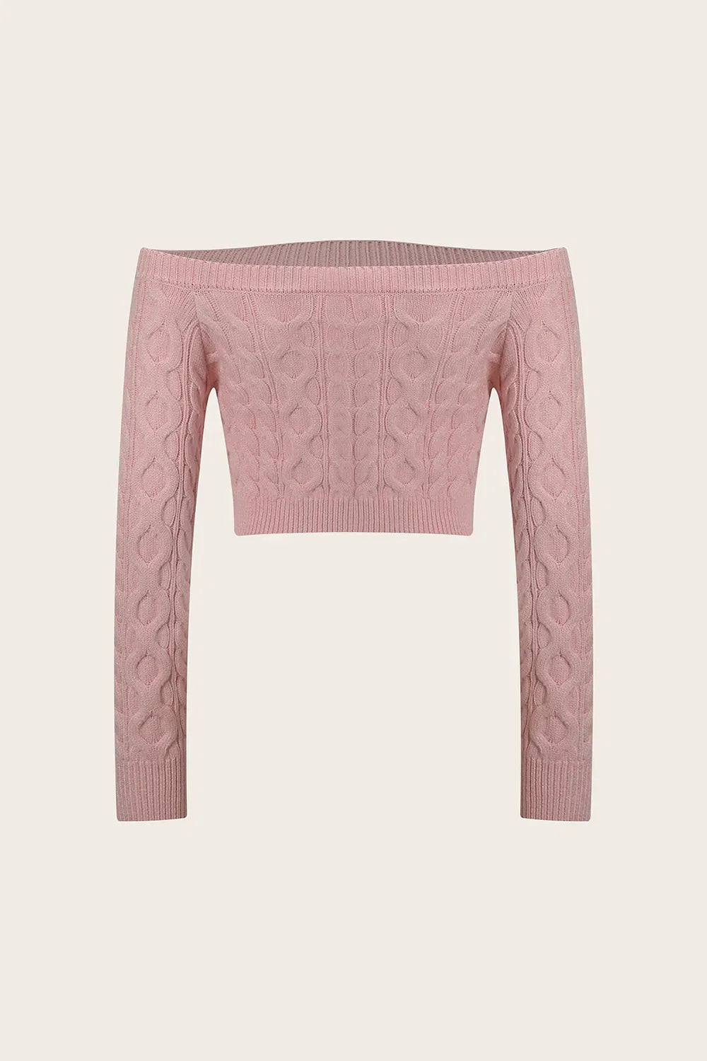 Cable-Knit Off-Shoulder Long Sleeve Sweater