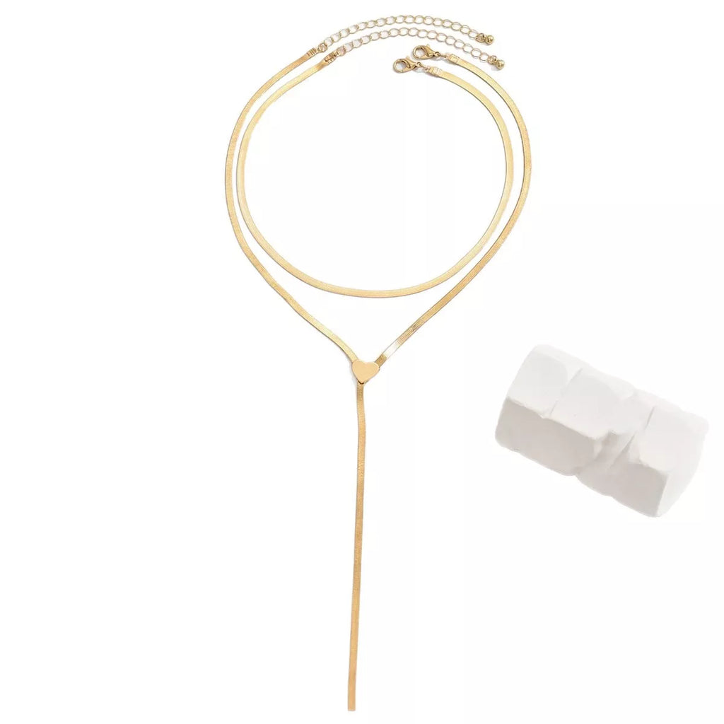 2 Piece 18K Gold-Plated Heart Necklace
