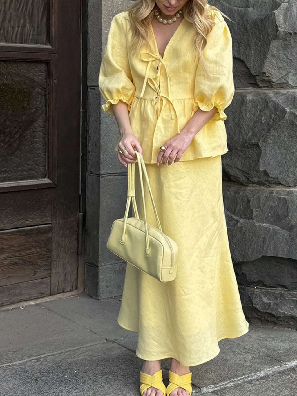 Tie Front Peplum Top and Skirt Set