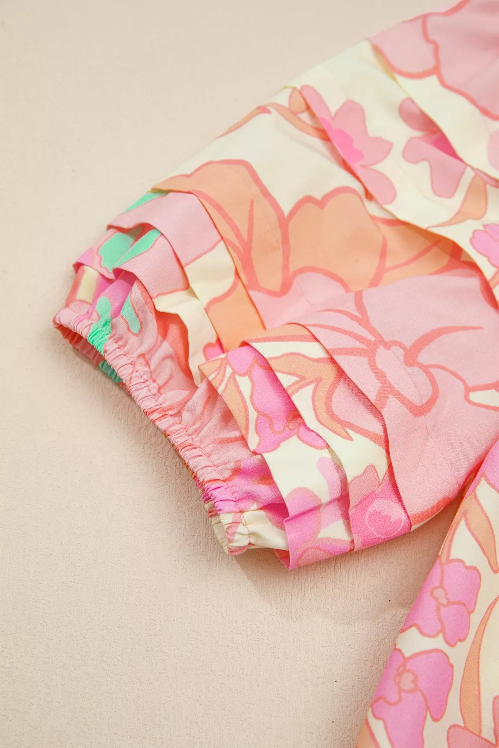 Floral Print Button Down Pintuck Short Sleeve Shirt