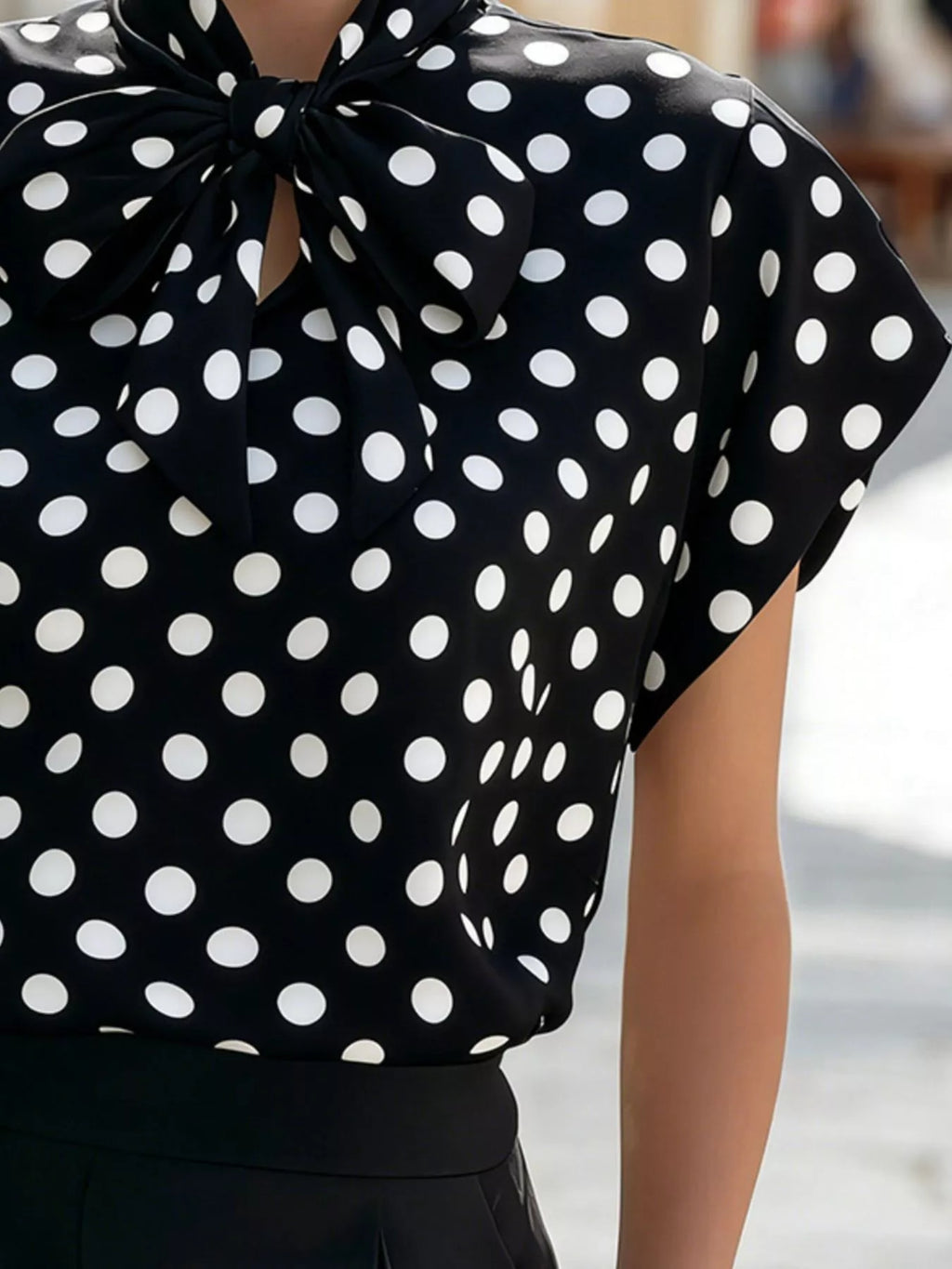 Polka Dot Tie Neck Blouse