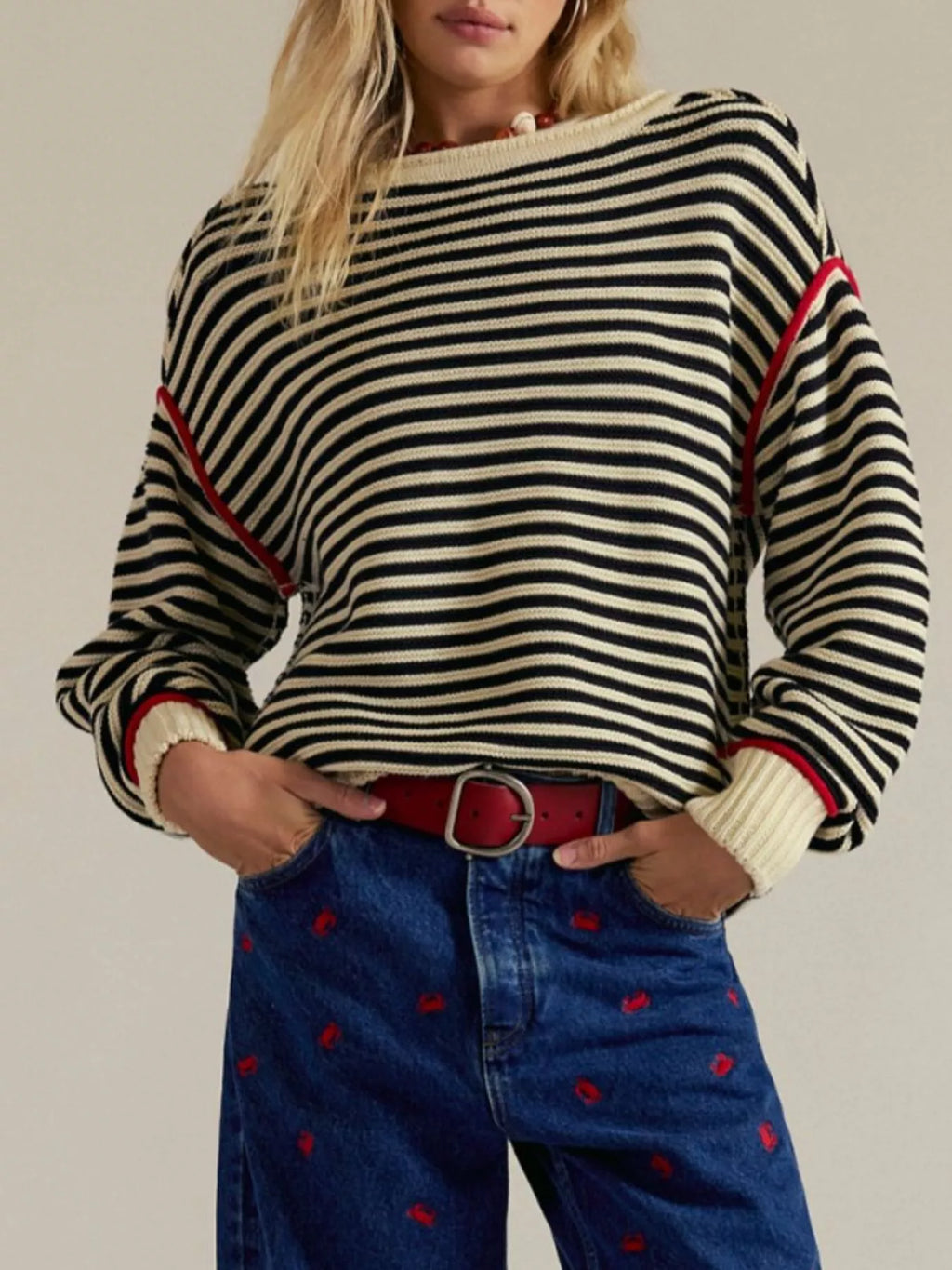 Striped Round Neck Long Sleeve Sweater