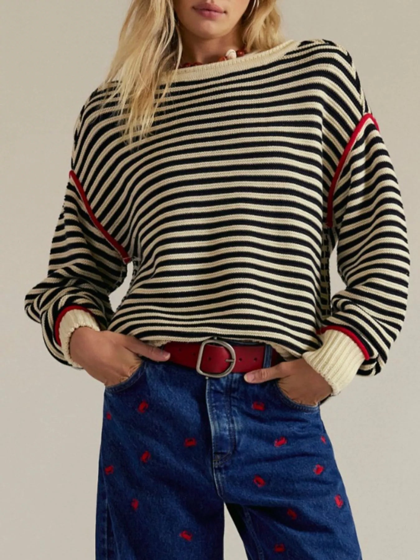 Striped Round Neck Long Sleeve Sweater