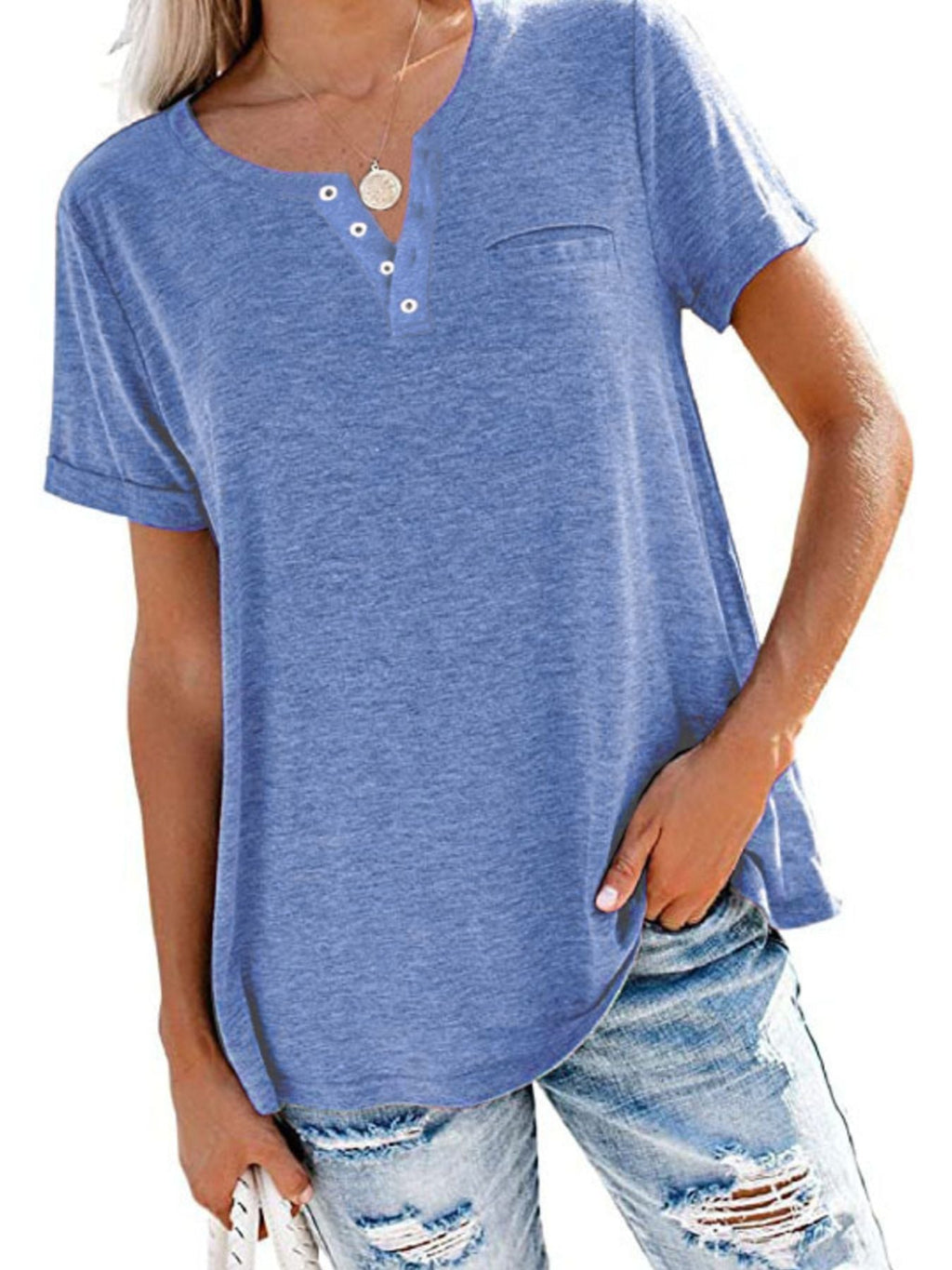 Full Size Casual Button-Front Pocket T-Shirt Plus Size