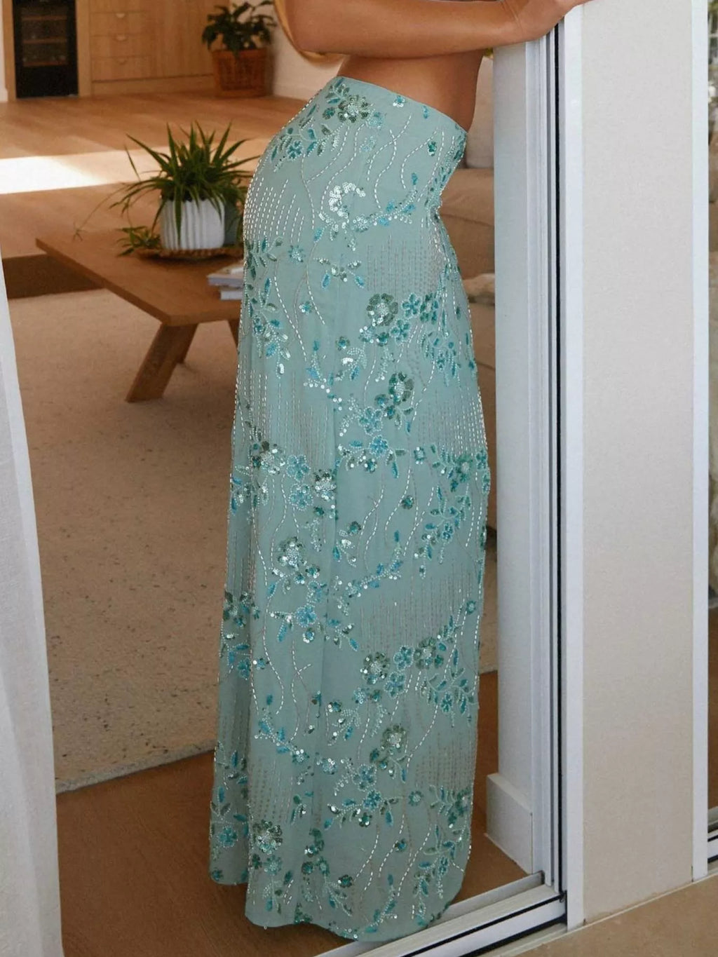 Sequin Embroidered Maxi Skirt
