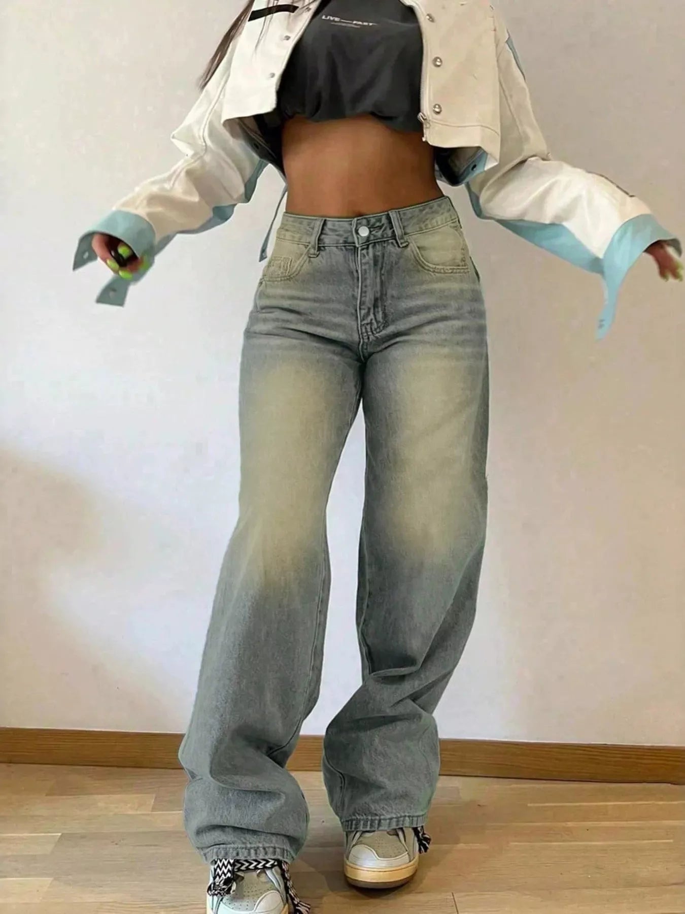 Vintage Wash Wide-Leg Jeans