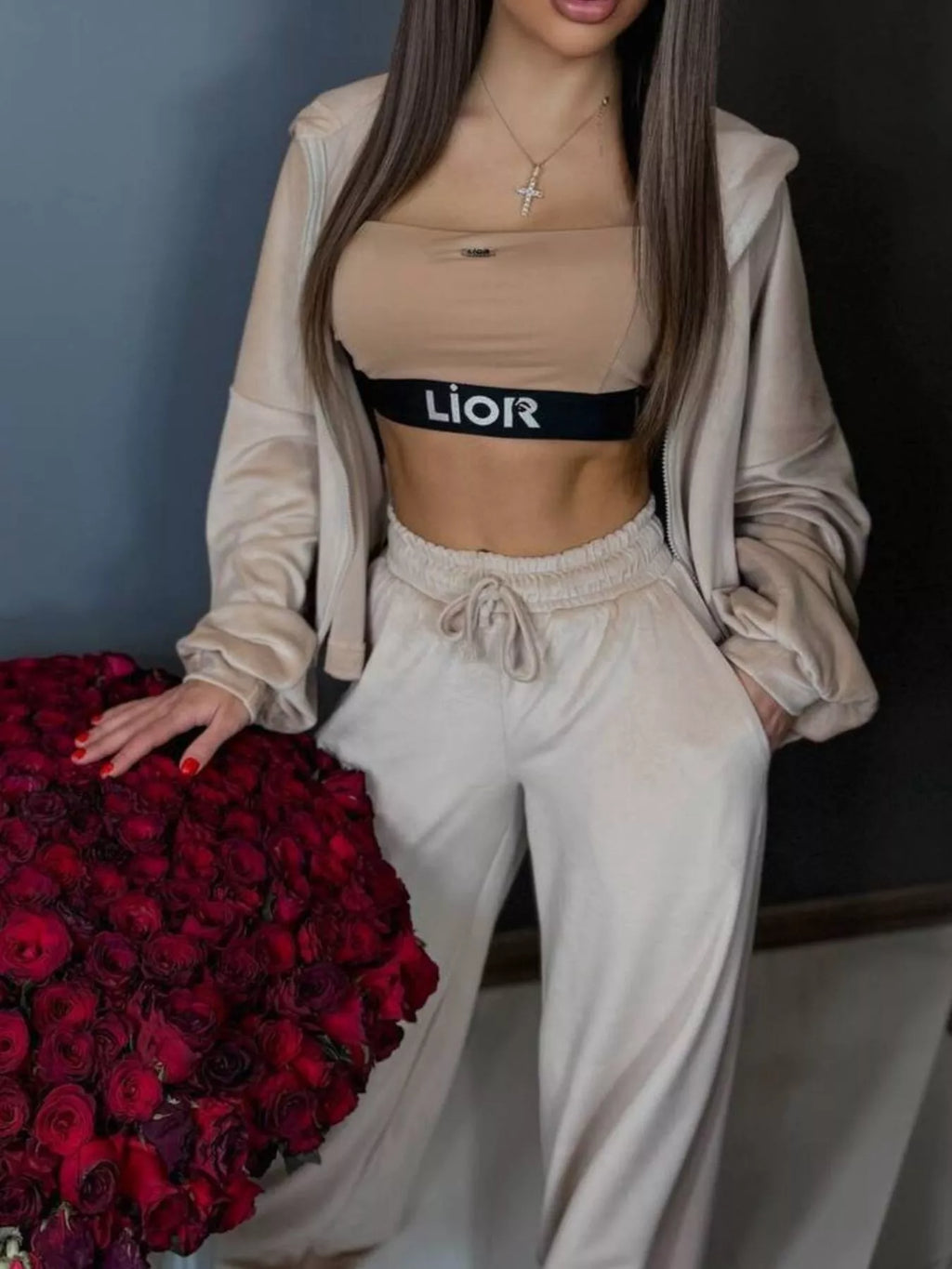 Zip Up Cropped Outerwear and Pants Set