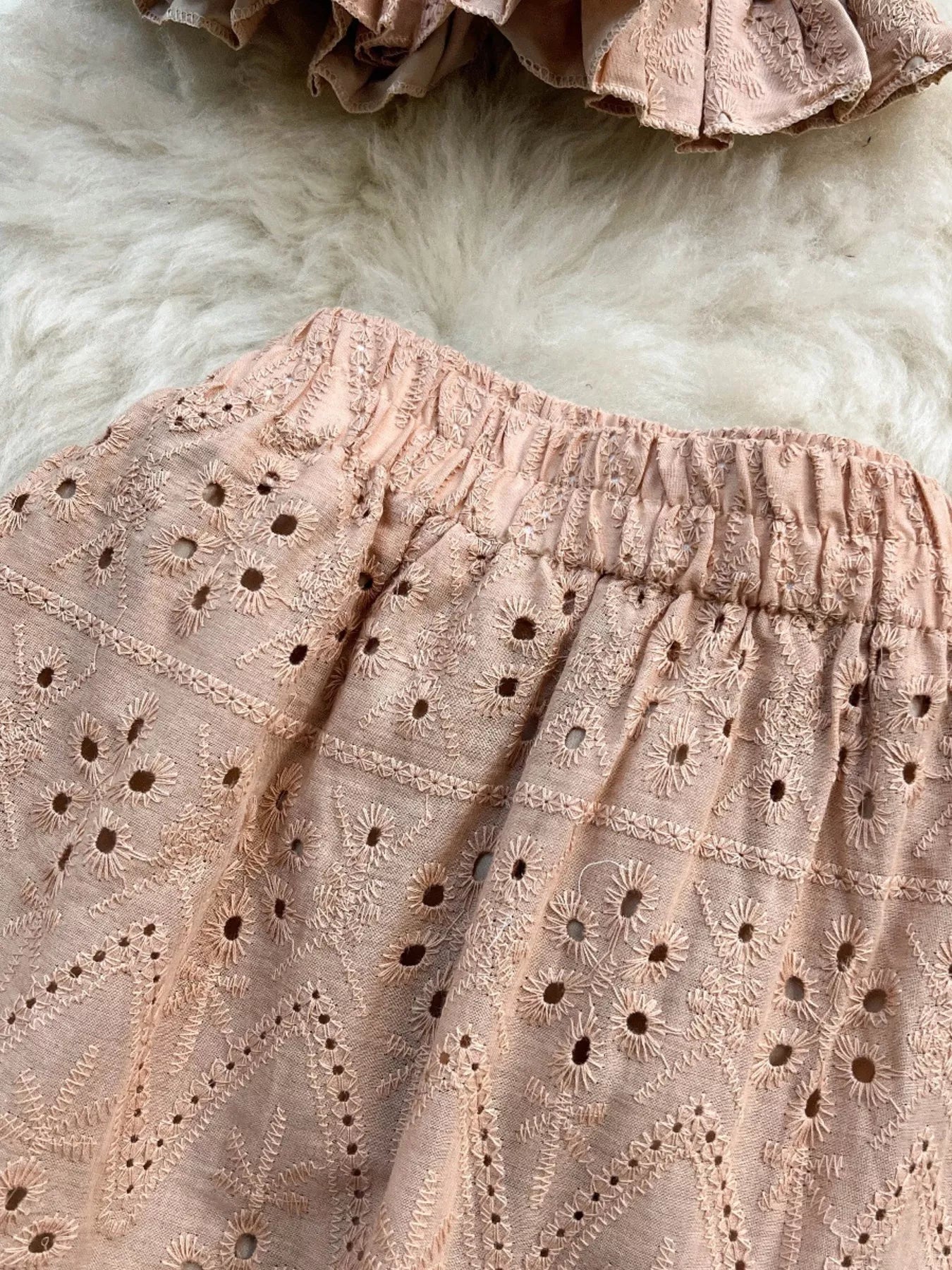 Smocked Crop Top and Hollow-Out Skirt Set
