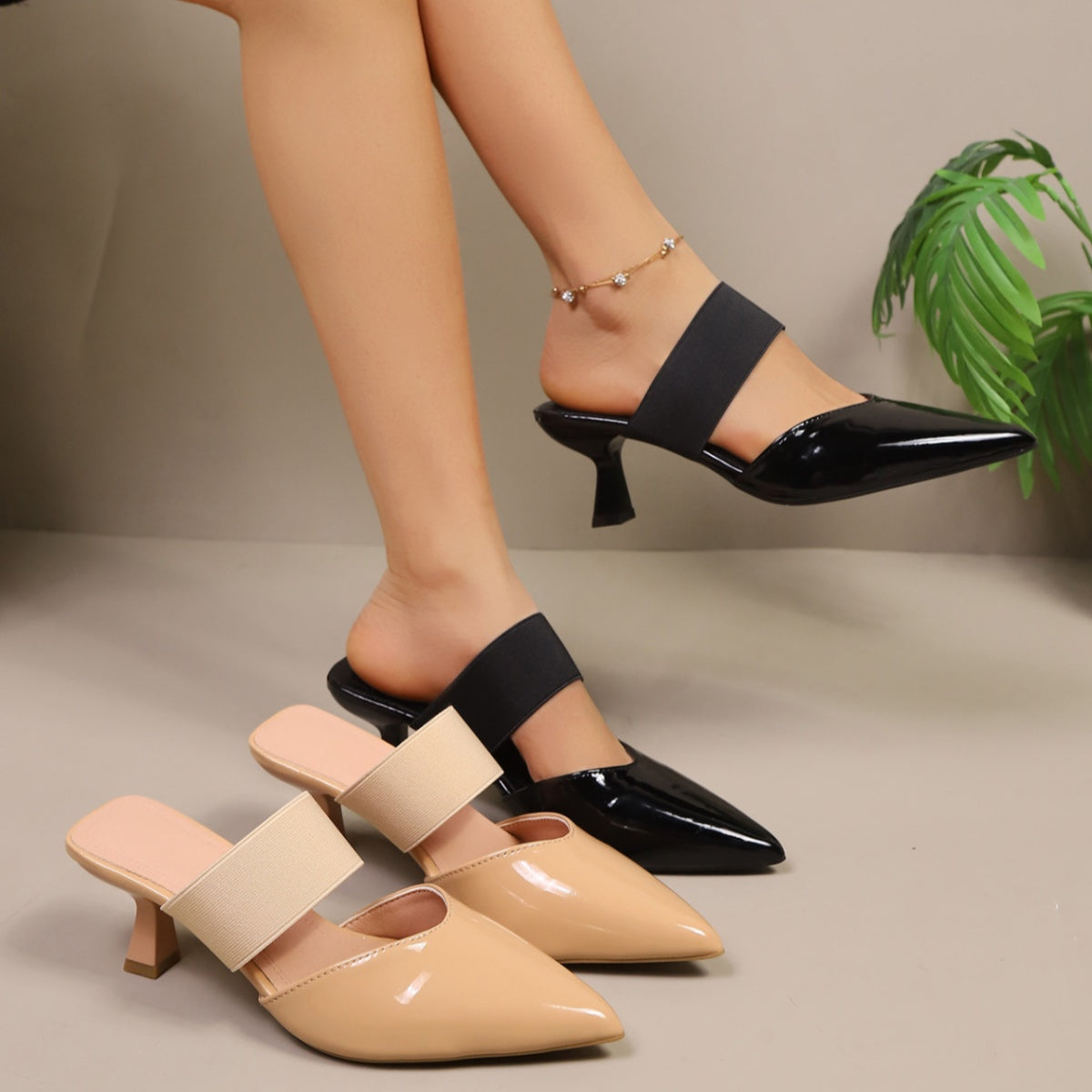 Point Toe Flare Heel Sandals