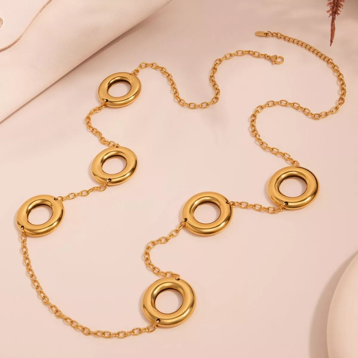 18K Gold-Plated Circle Chain Statement Necklace