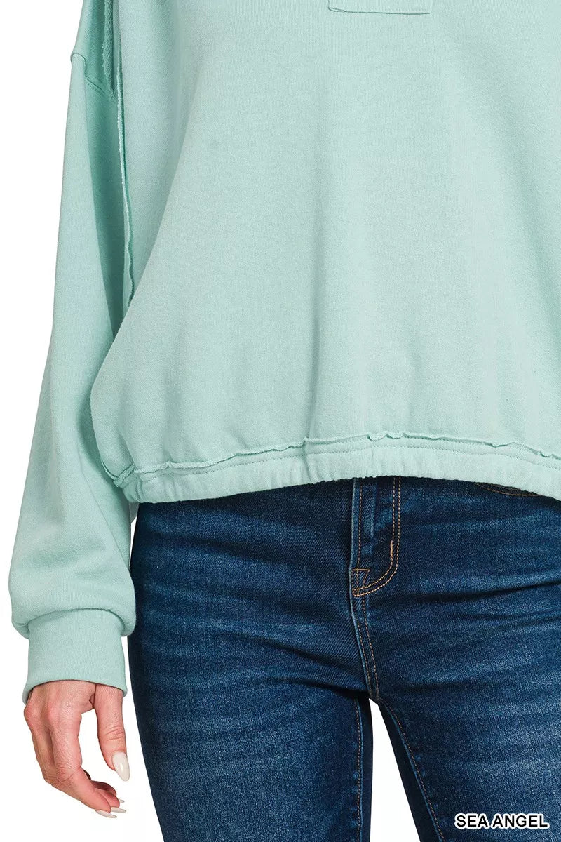 Zenana French Terry Collared Exposed Seam Sweatshirt