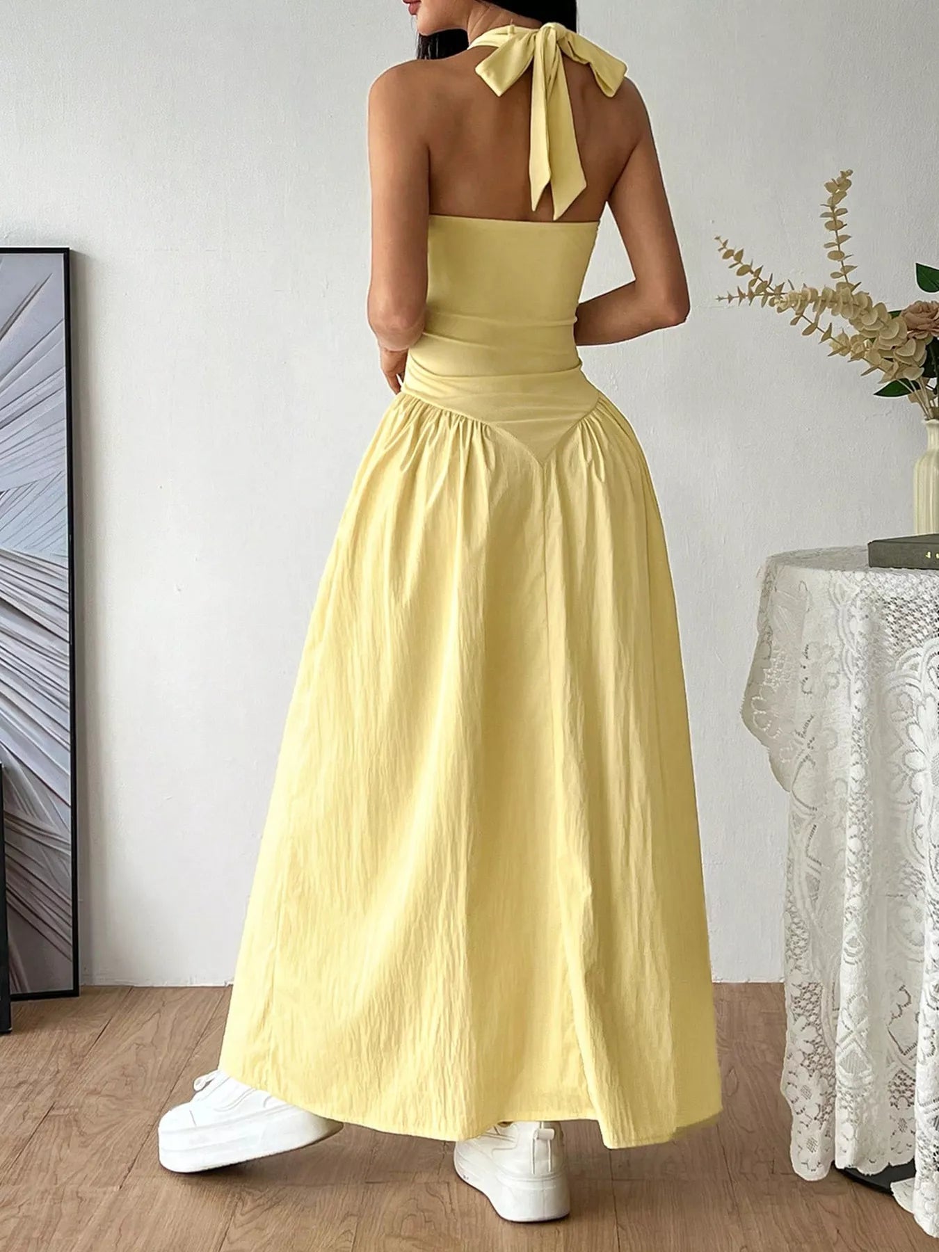 Halter Neck Ruched Maxi Dress