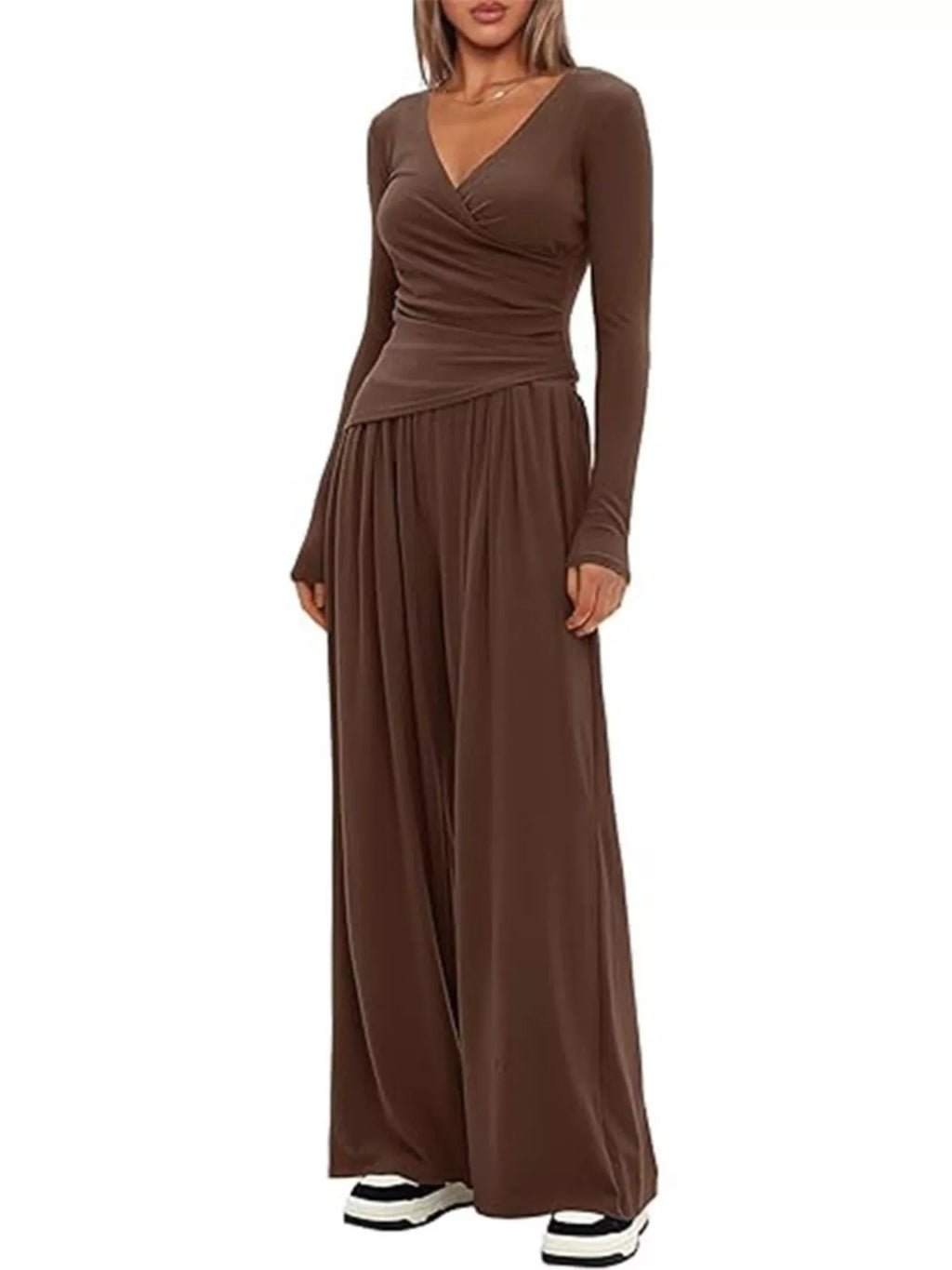 Casual Long Sleeve Top and Wide Leg Pants Set