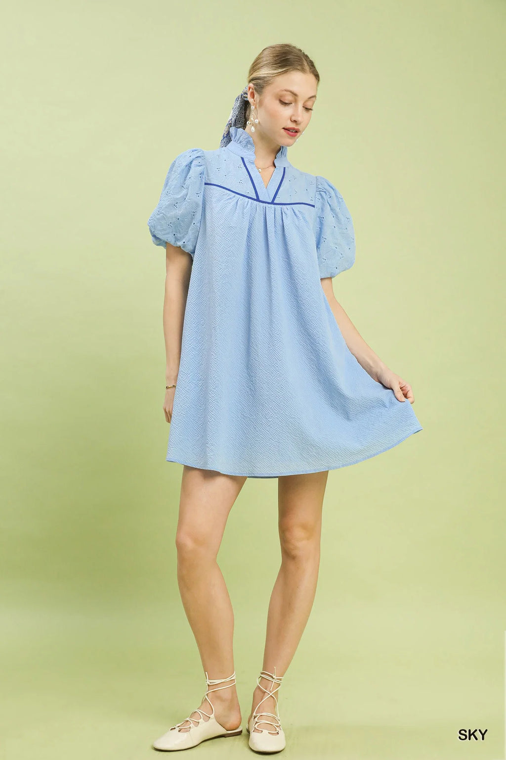 Umgee Puff Sleeve Textured Babydoll Dress