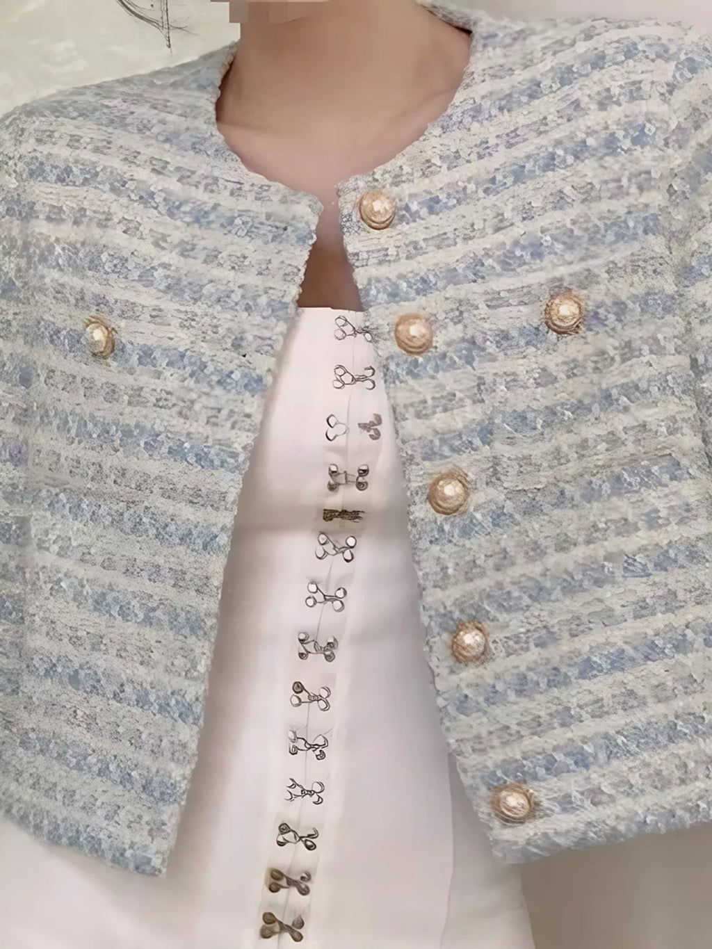 Button Up Cropped Tweed Outerwear