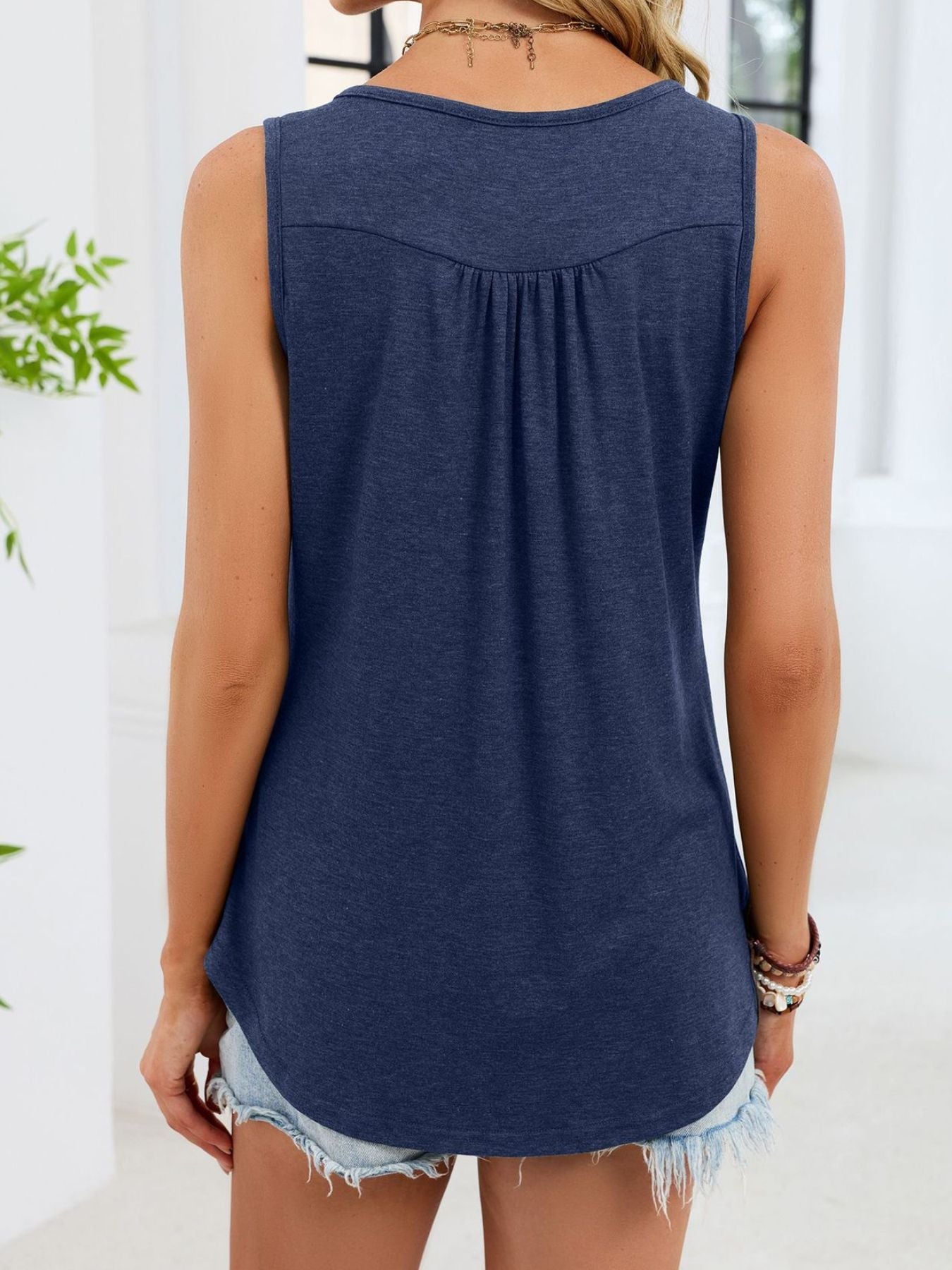 Button Detail Round Neck Tank
