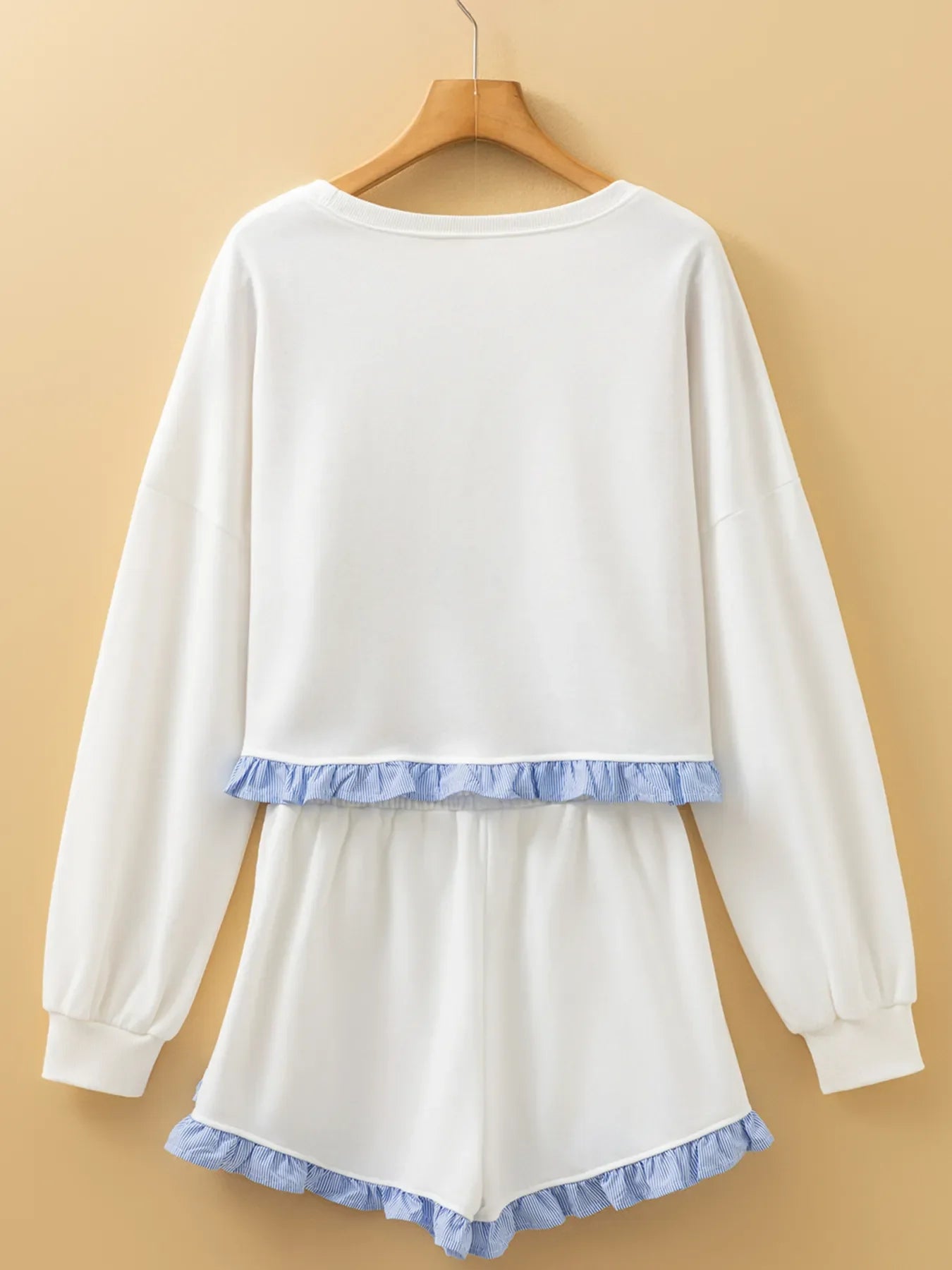 Contrast Trim Round Neck Top and Shorts Set