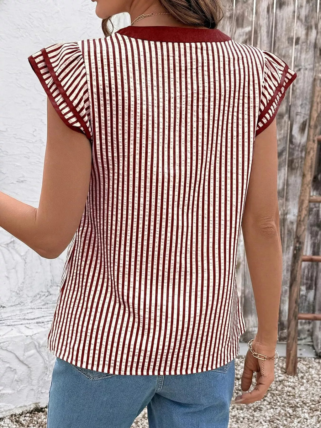 Striped Ruffle Sleeve Blouse