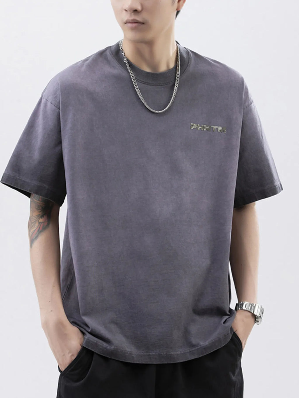 Men's Plus Size Letter Back Round Neck T-Shirt