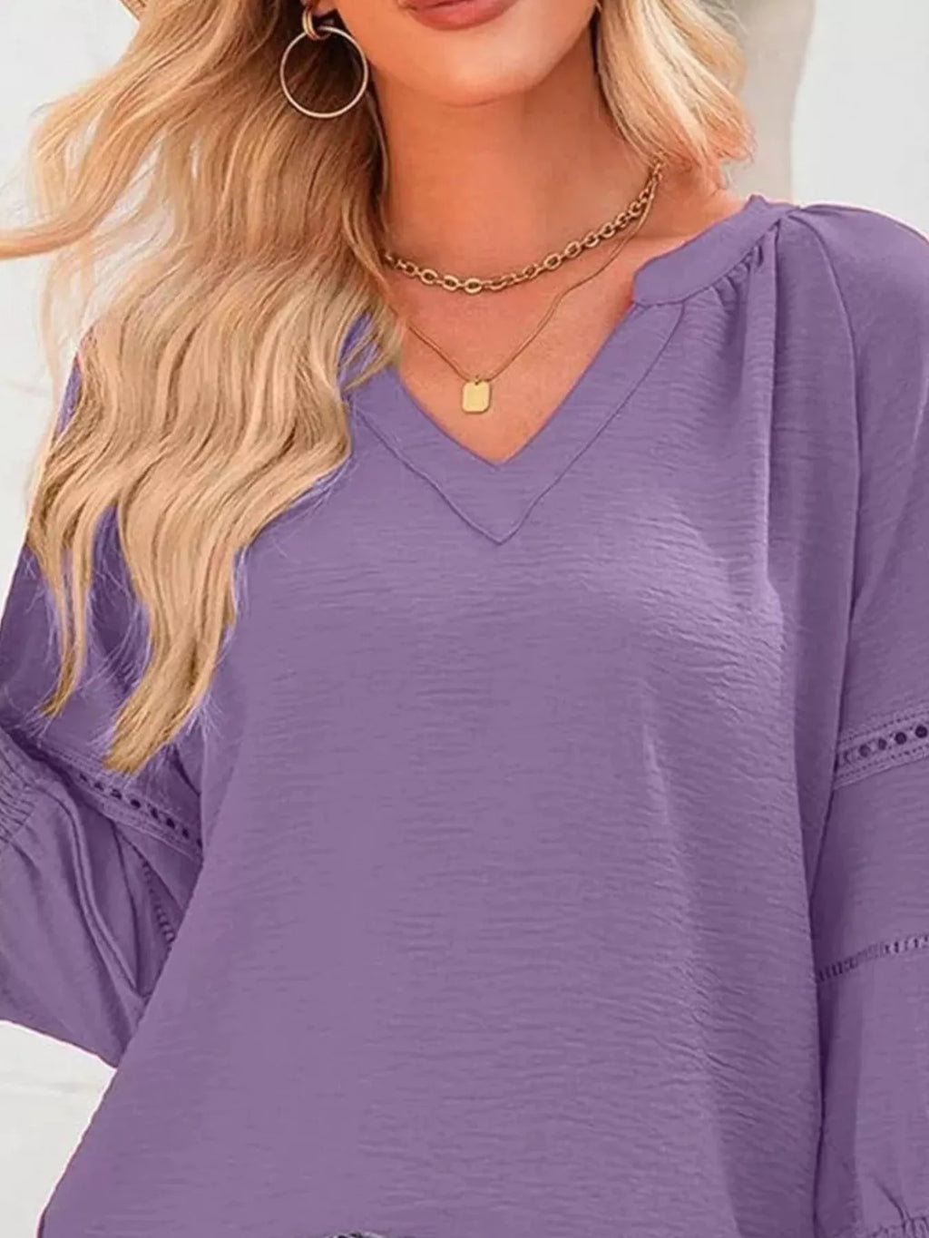 Solid Color Smocked Long Sleeve Blouse