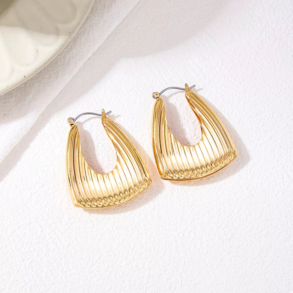 18K Gold-Plated Alloy Ribbed Triangular Hoop Earrings