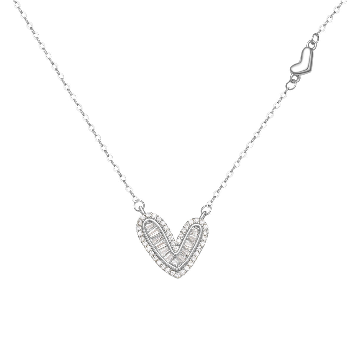 925 Sterling Silver Zircon Heart Necklace