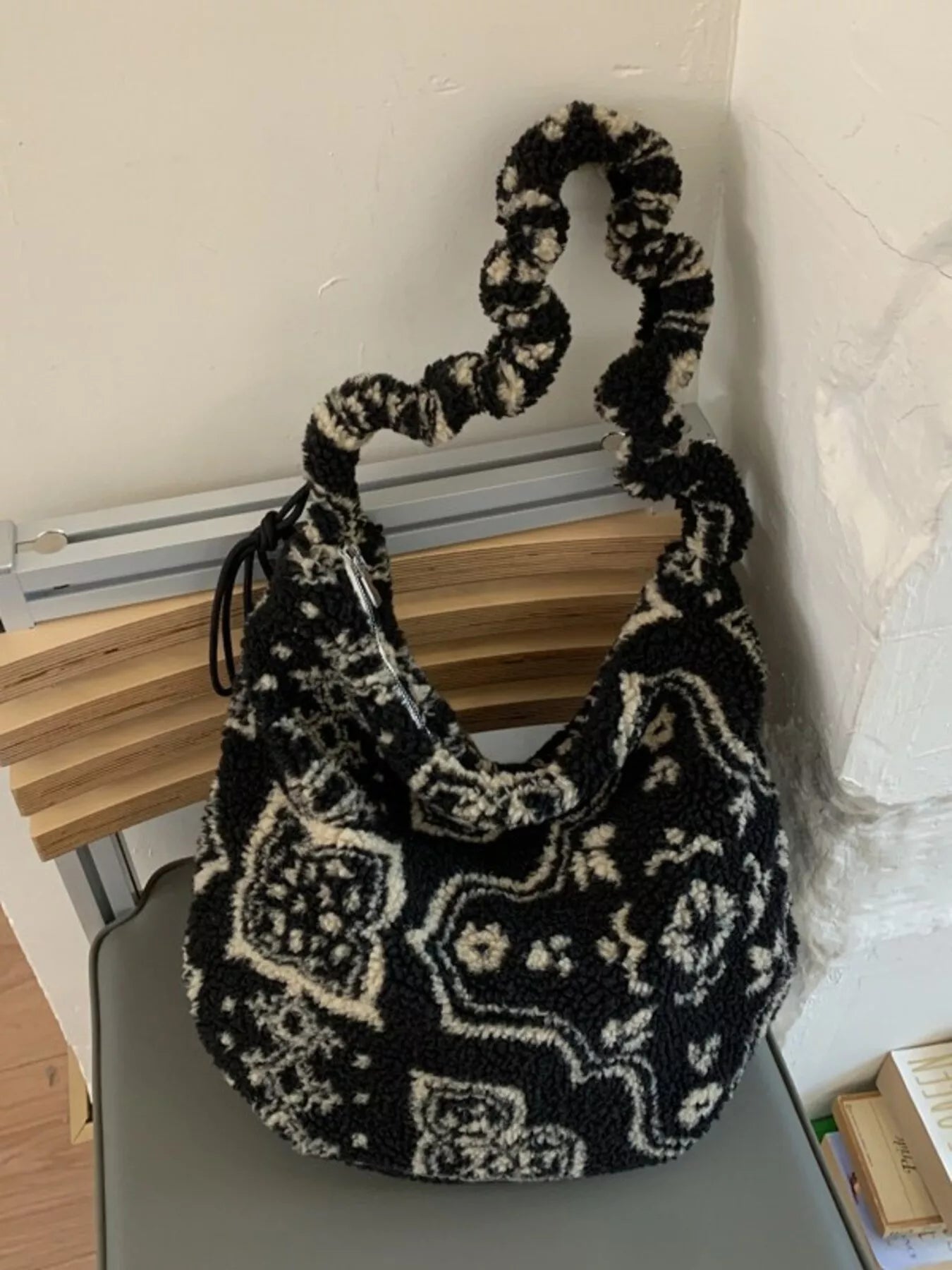 Sherpa Ruched Strap Handbag
