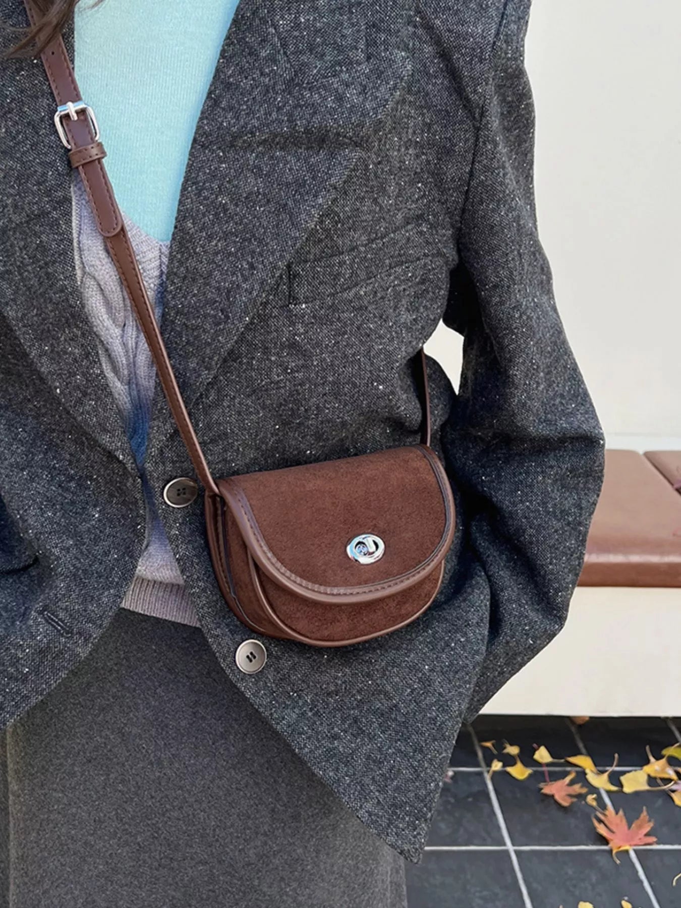 Suede Flap Crossbody Bag