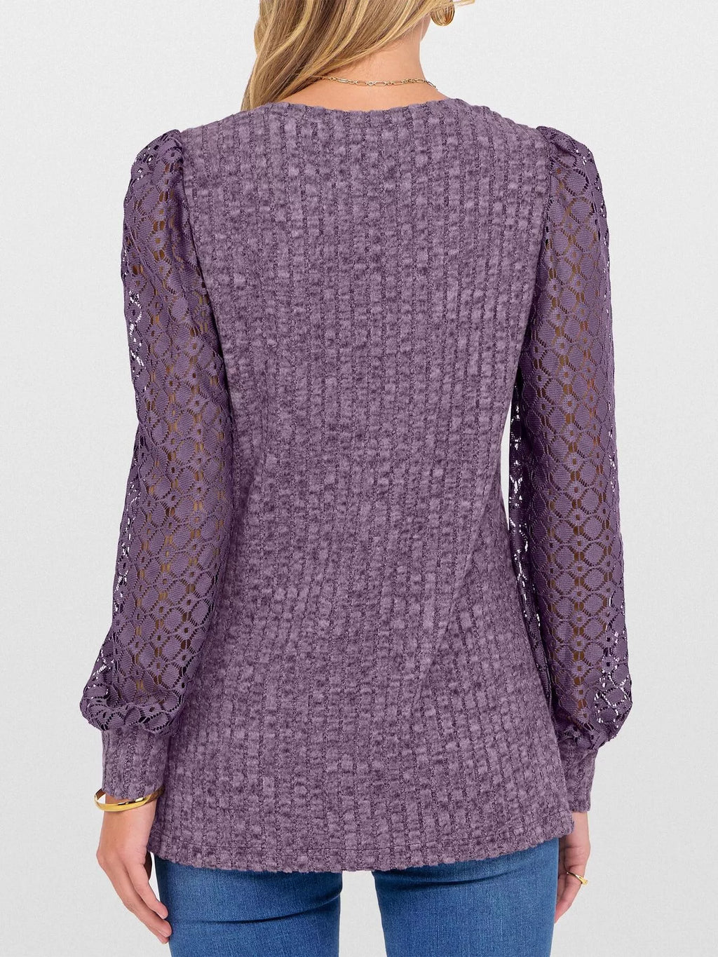 Lace Sleeve V-Neck T-Shirt