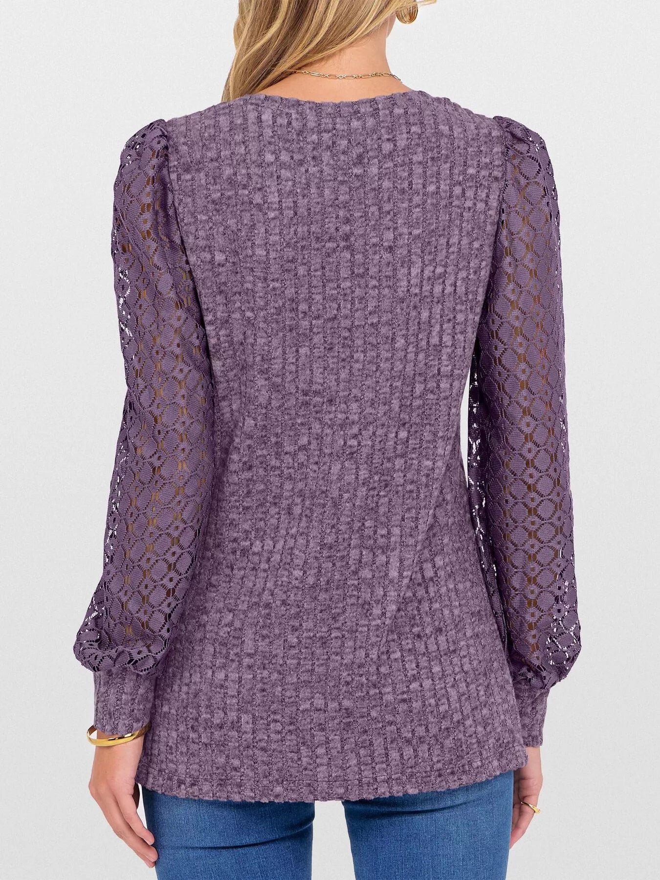 Lace Sleeve V-Neck T-Shirt