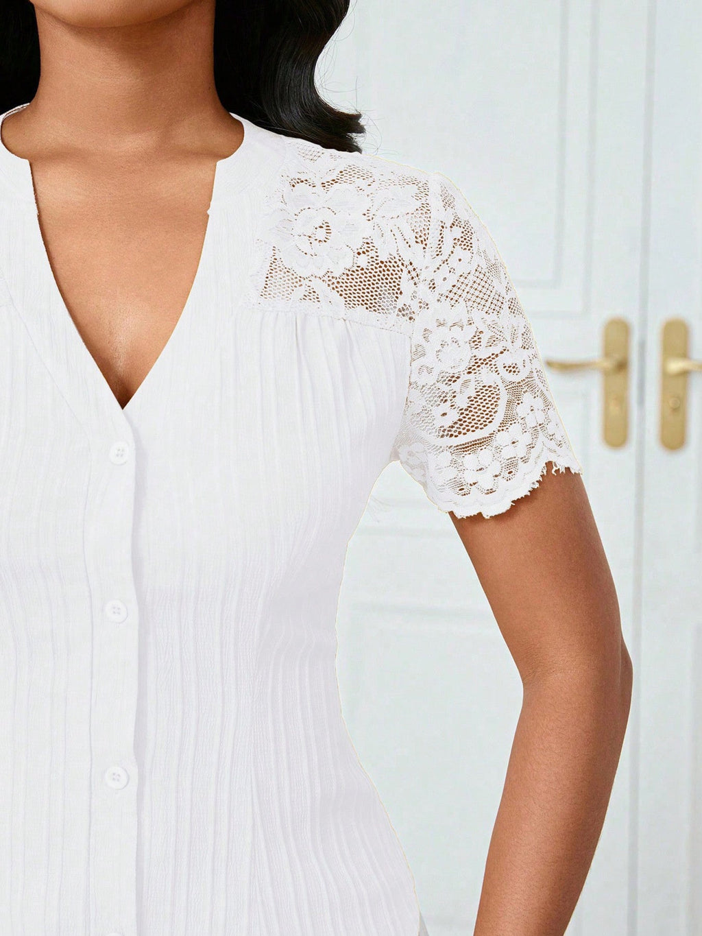 Lace Sleeve Button Up Shirt