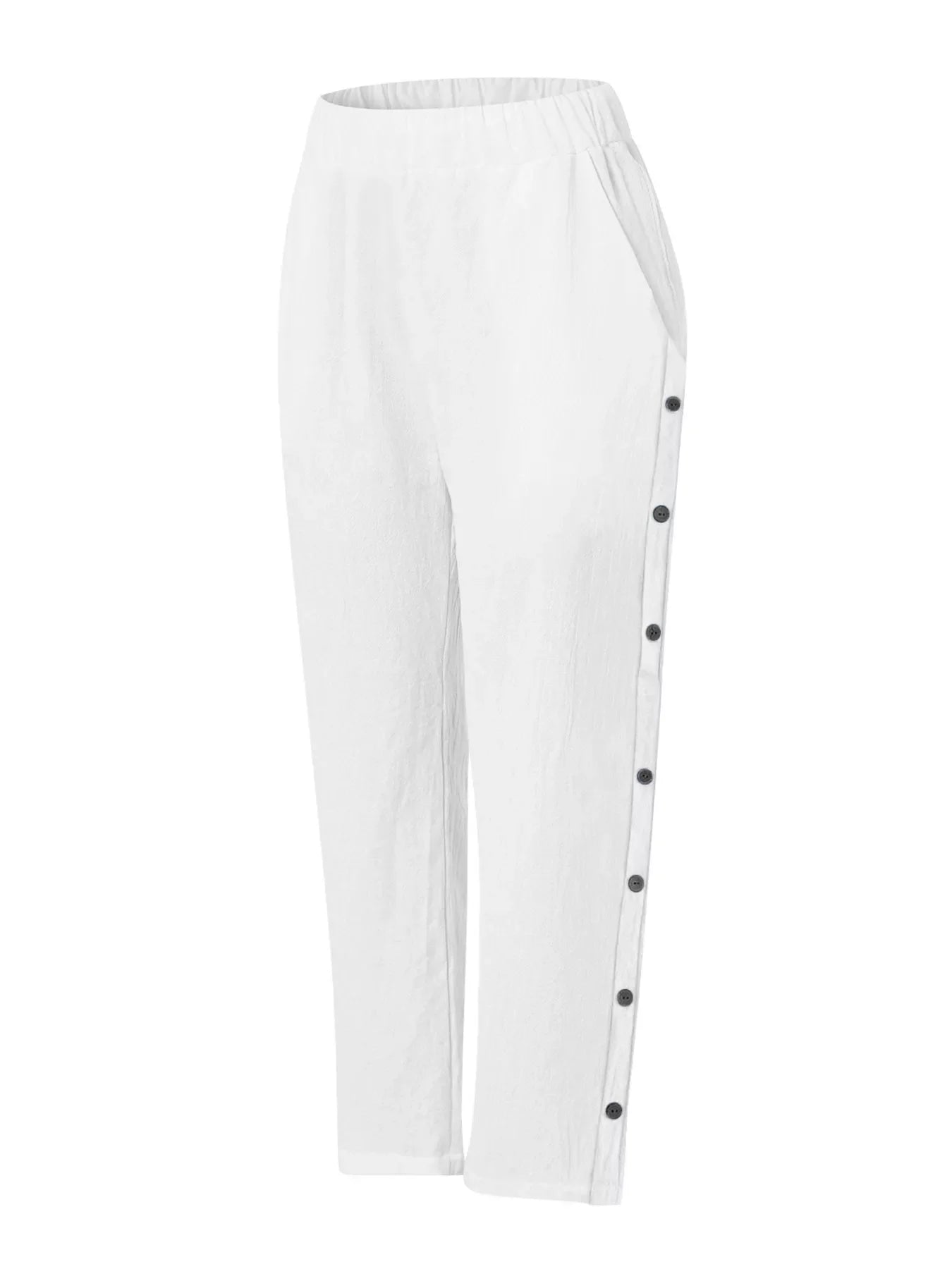 Full Size Side Button Decor Pants Plus Size
