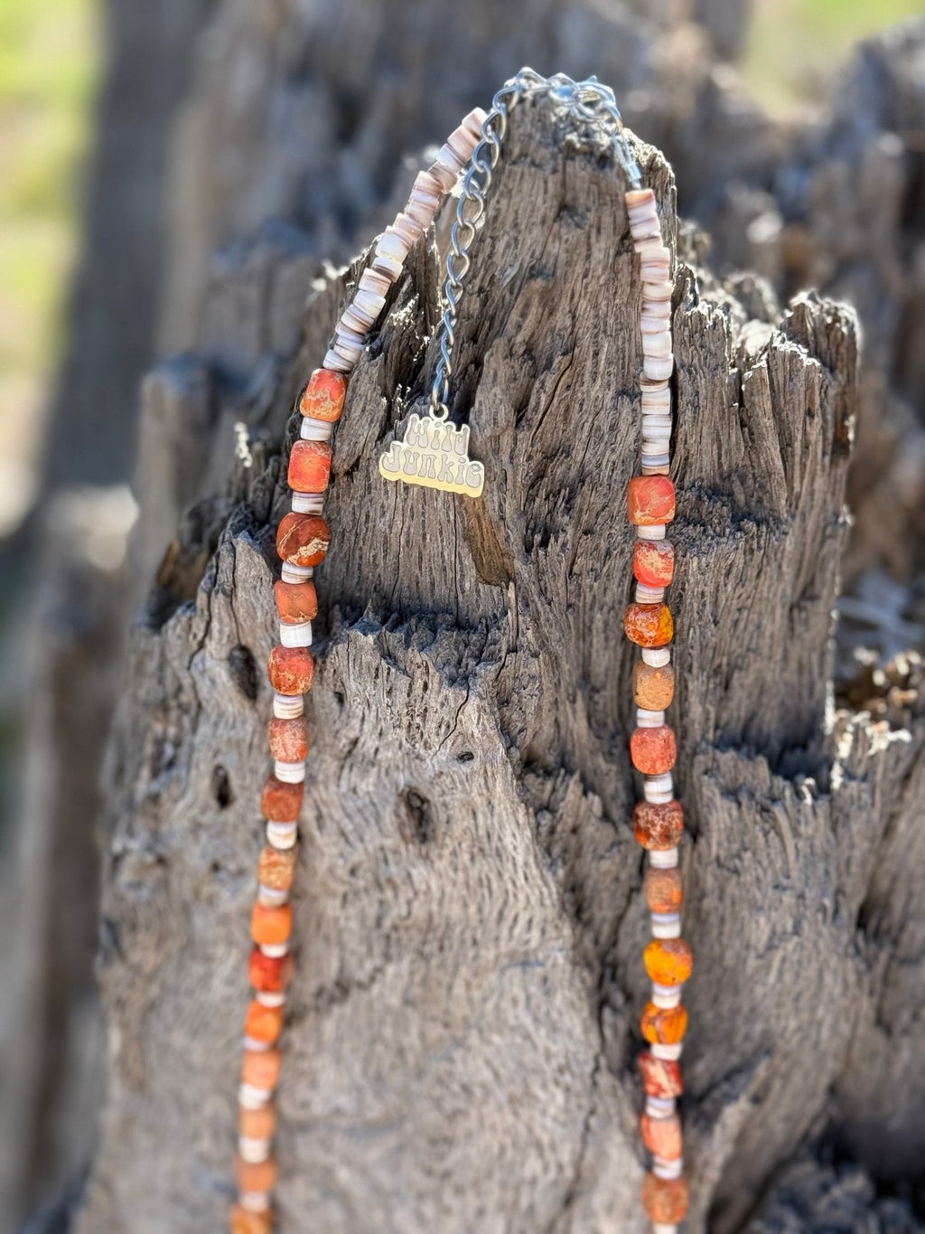 Desert Ember Beaded Shell Necklace