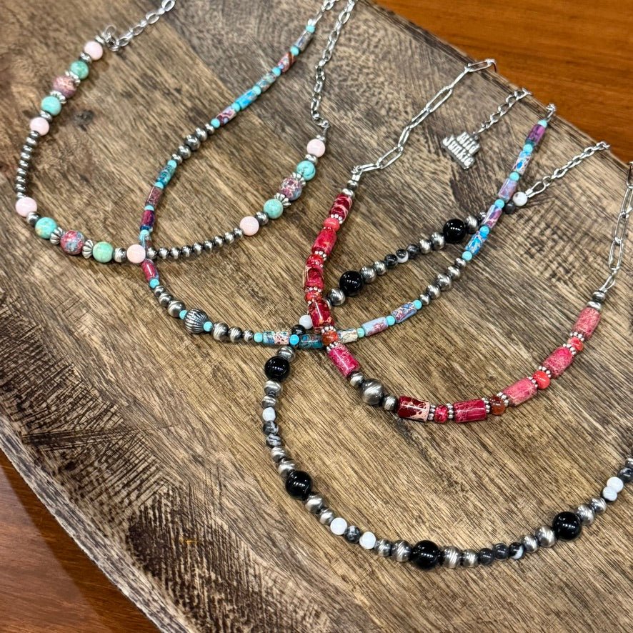Queen Conch and Round Turquoise Mosaic Beaded Necklace