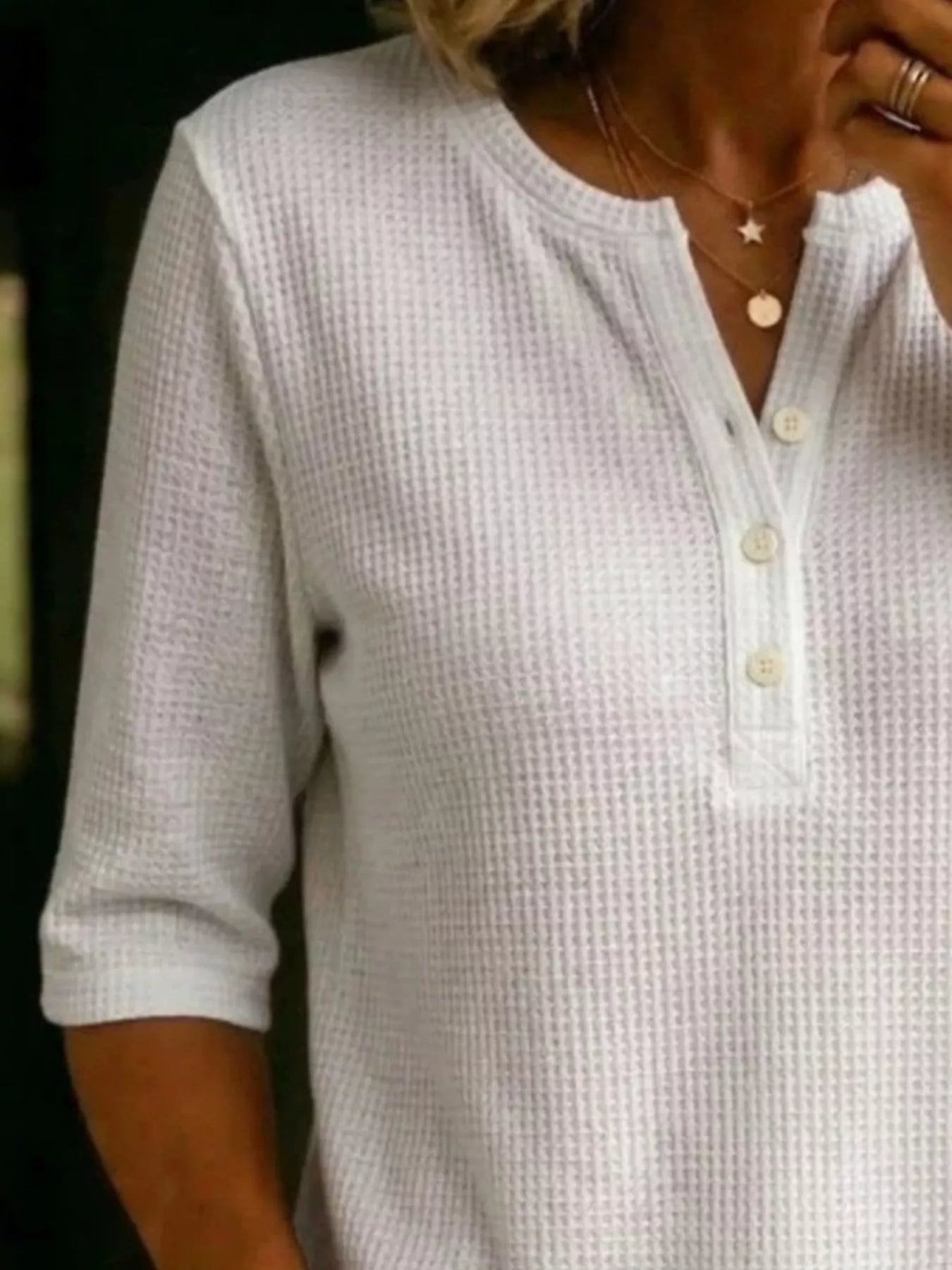 Full Size Waffle Knit Henley T-Shirt Plus Size