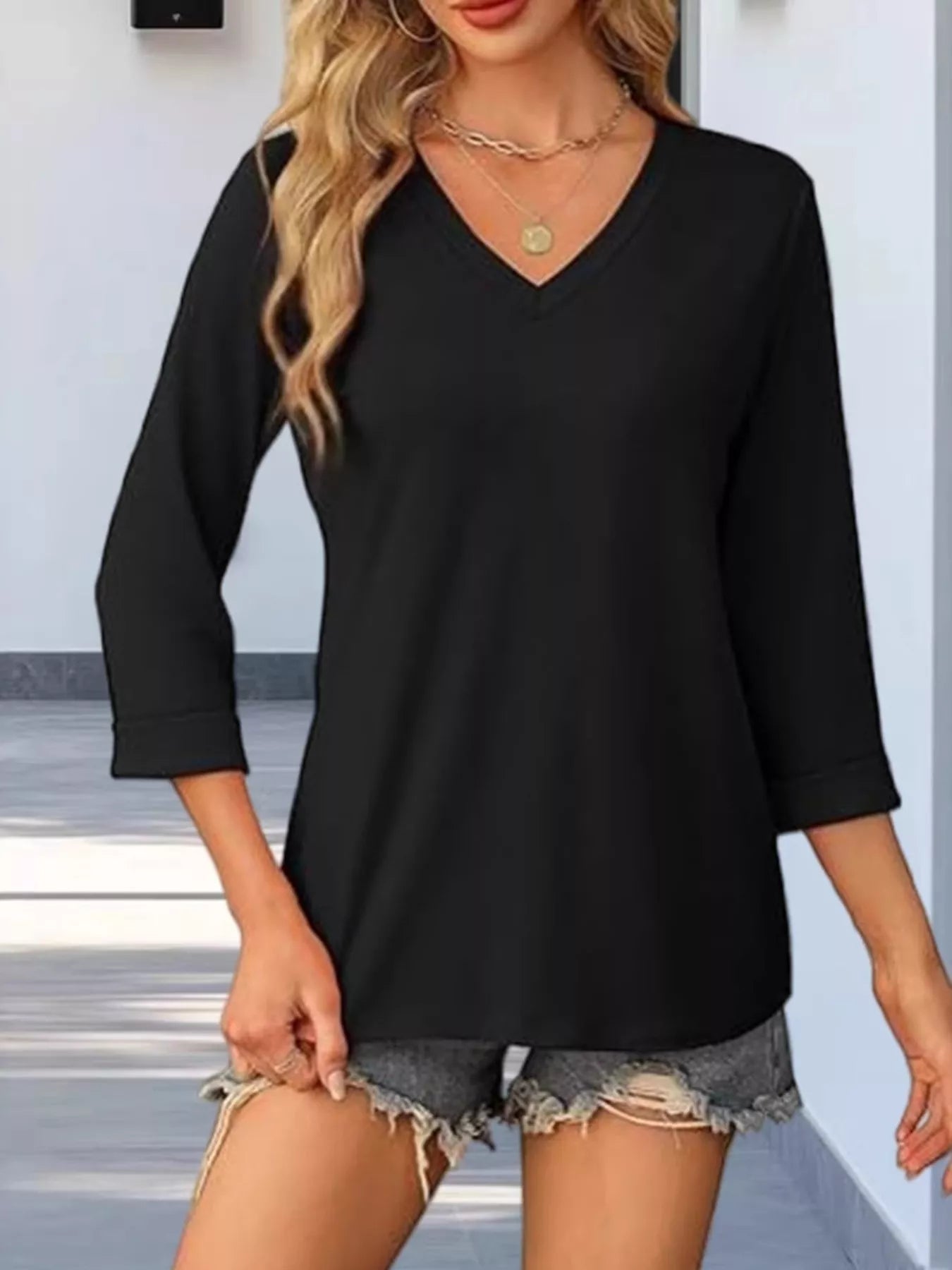 V-Neck 3/4 Sleeve T-Shirt