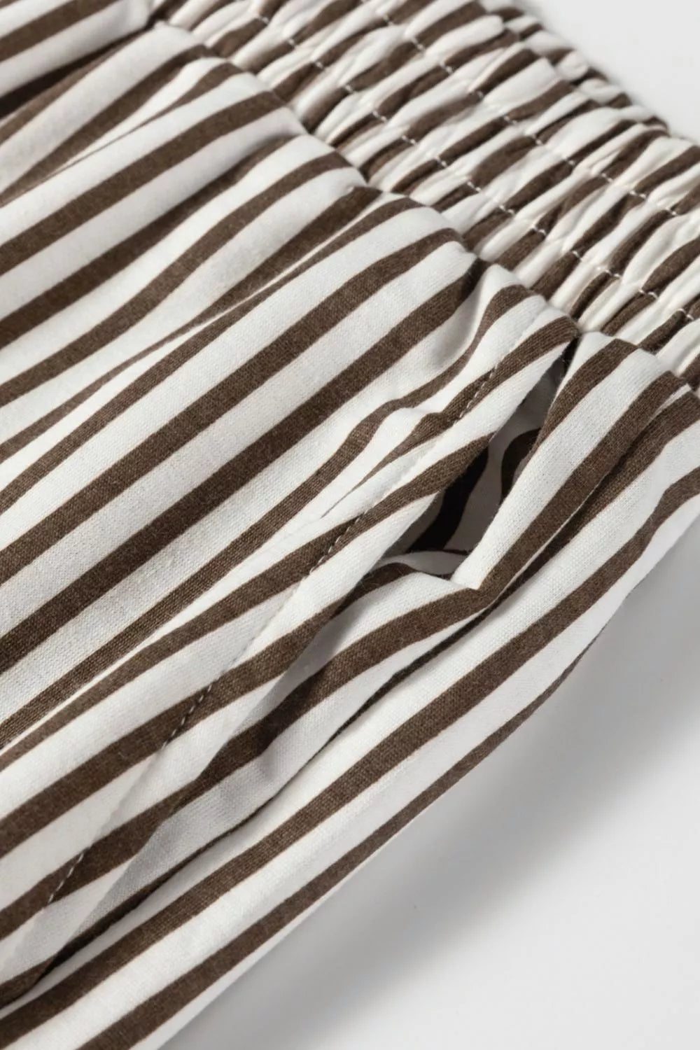 Stripe Elastic High Waist Pocketed Loose Pants