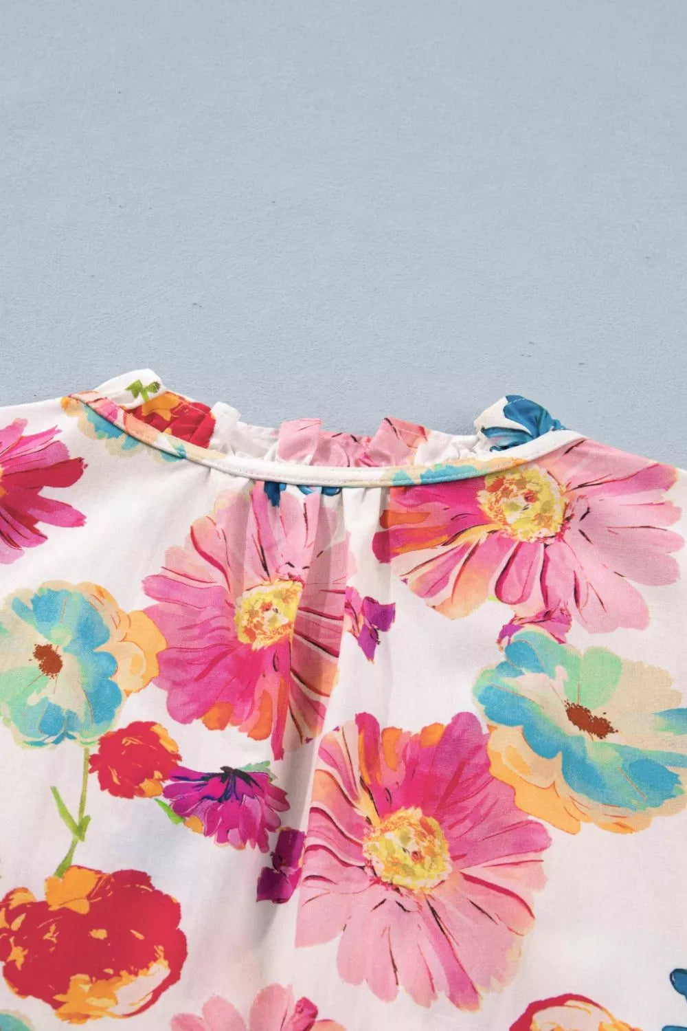 Floral Print Ruched Short Sleeve Blouse