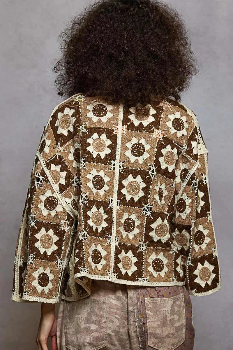 POL Open Front Cardigan with Varied Patterns