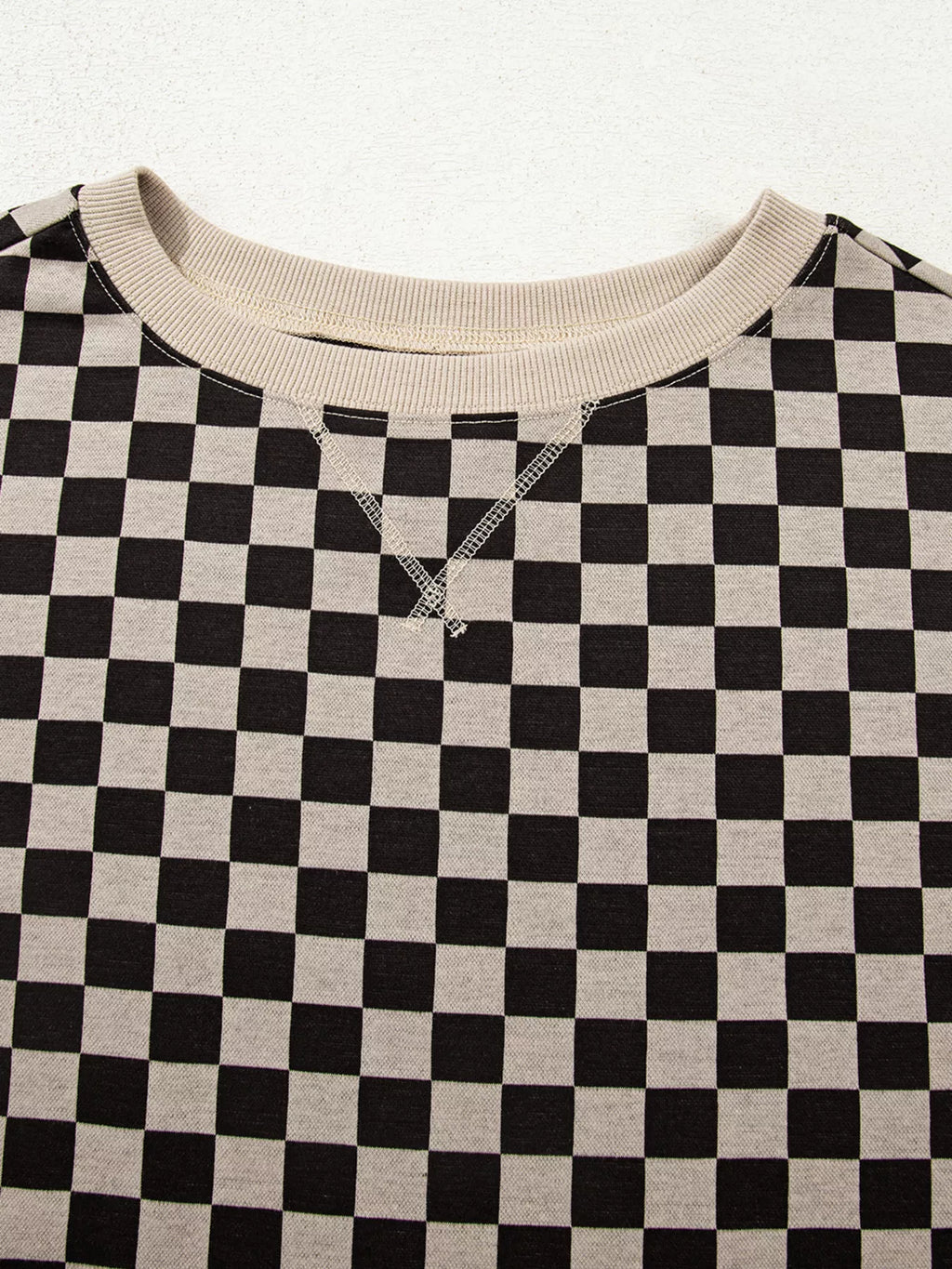 Mixed Checkered Pattern Patchwork High Low Casual Top