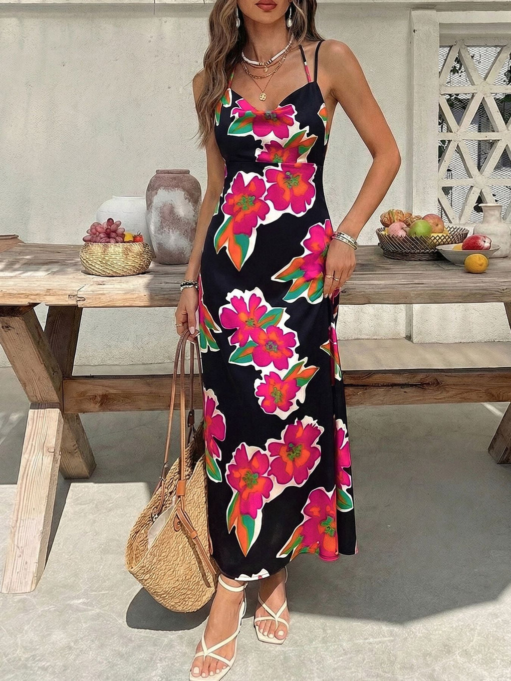 Floral Print Spaghetti Strap Midi Dress