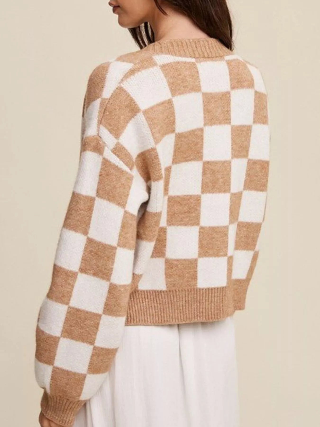 Checkerboard Pattern Button-Down Cardigan