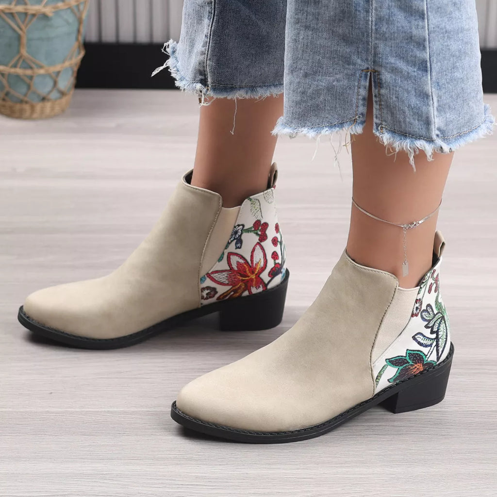Point Toe Block Heels Ankle Boots
