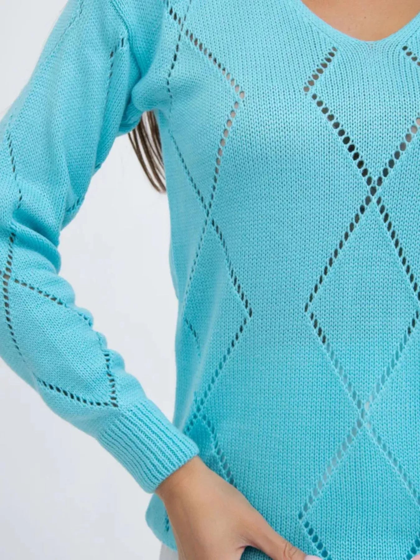 Openwork V-Neck Sweater