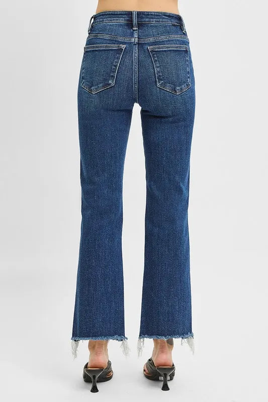 RISEN Full Size Tummy Control High Rise Crop Straight Raw Cut Hem Jeans Plus Size